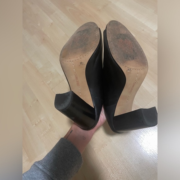 Vince Camuto | black open toe | thick heeled slide on’s - Picture 2 of 4